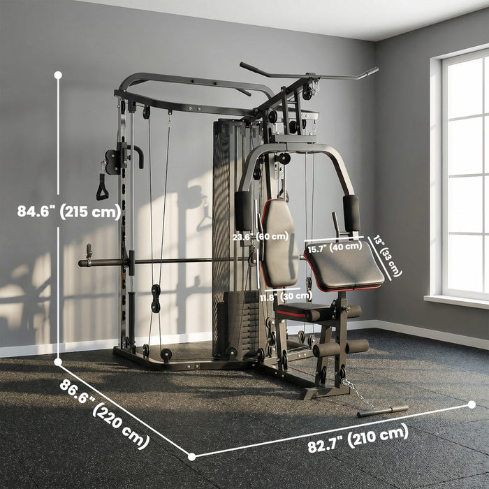 Soozier Salle de Sport Tout-en-Un avec Machine Smith et Pile de Poids de 65 kg