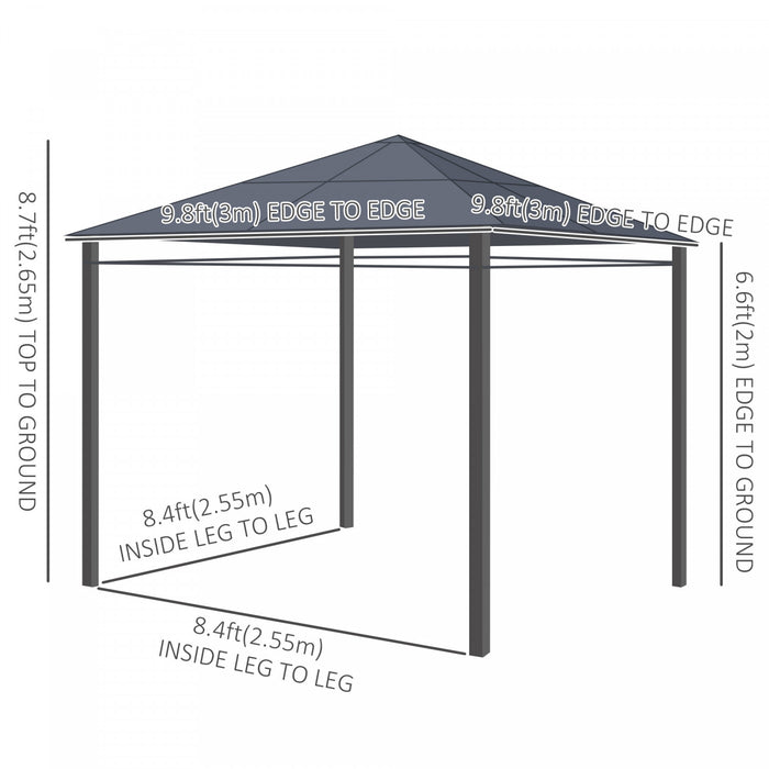 Outsunny 10' X 10' Pavillon De Jardin Polycarbonate A Toit Rigide Gazebo Exterieur Patio Avec Cadre En Aluminium Et Rideaux, Gris Fonce