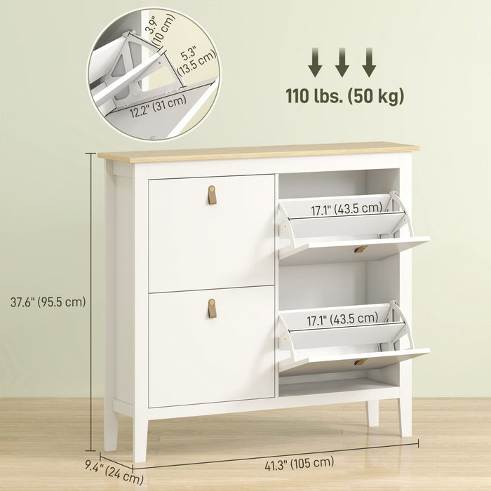 HOMCOM Meuble a Chaussures avec 4 Tiroirs Basculants, Etroit, Blanc