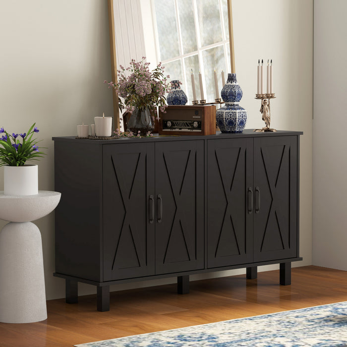 HOMCOM Meuble a cafe, buffet avec portes de grange, etagere reglable, noir
