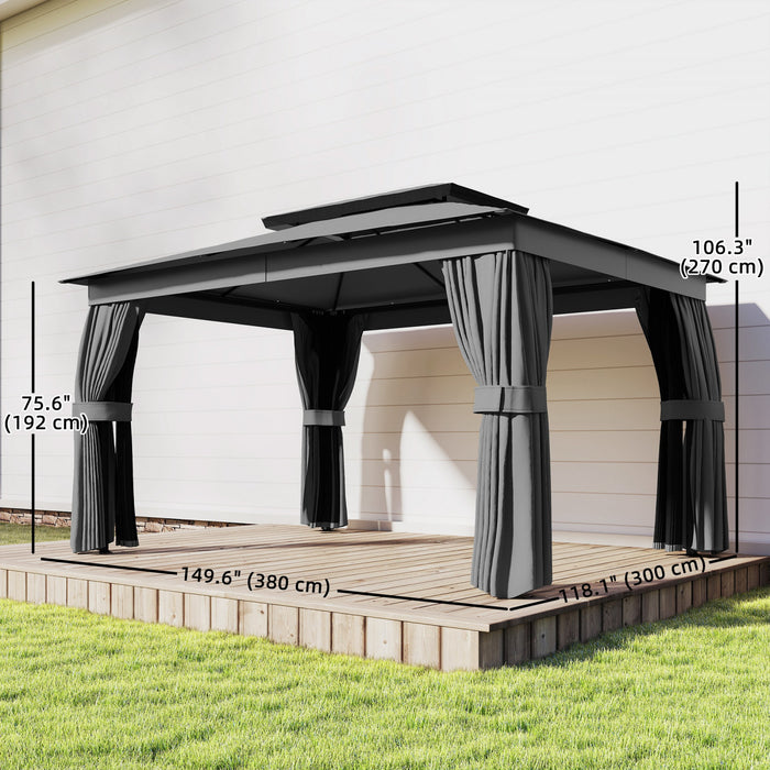 Outsunny Pavillon de Jardin Exterieur 3 x 3,8 m avec Rideaux, Moustiquaire et Double Toit