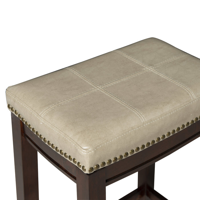 Tabouret Claridge de hauteur comptoir en similicuir beige et sans dossier - ensemble de 2