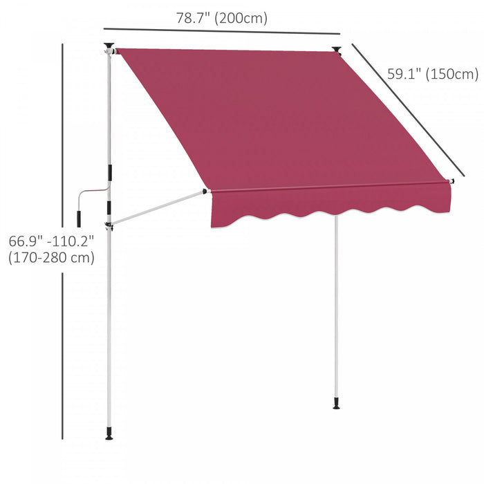 Outsunny 6.6'x5' Abri Solaire Retractable Manuel Pour Patio, Rouge Vin