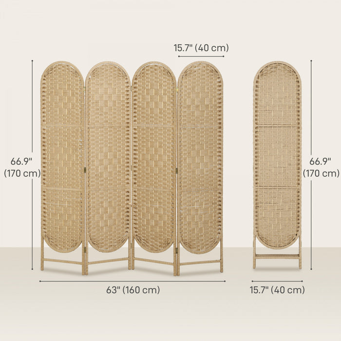 HOMCOM Paravent 4 Panneaux, Ecran Pliable Bohemien, Bois Naturel