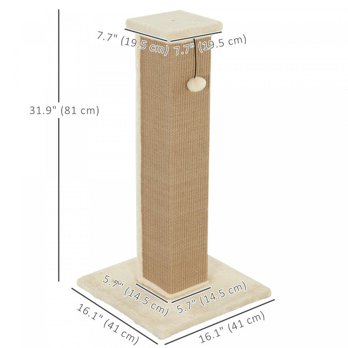 Arbre A Chat En Sisal De 32\" H Avec Boule Suspendu, Gris