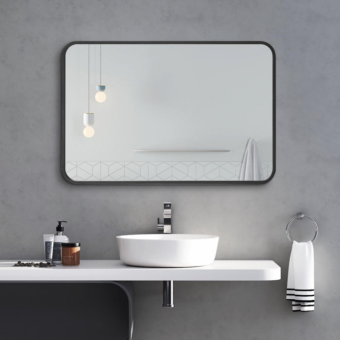 Miroir rectangulaire Arcus 24 po x 36 po avec coin arrondi et fabriqué à la main - noir