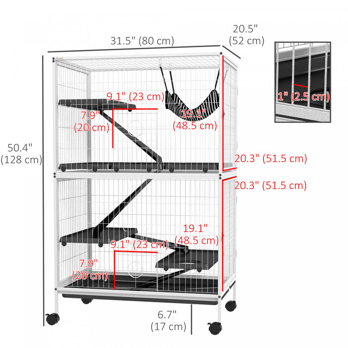 Pawhut Cage Roulante A 5 Niveaux Pour Petits Animaux, Cage Pour Cochon D'inde, Furet, Chinchilla, Chaton, Lapin, Petite Maison De Jeu Pour Animaux De Compagnie Avec Hamac, Plateau Amovible, Gris Clair