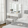 HOMCOM Makeup Vanity Desk and Stool Set with LED Lighted Mirror, White