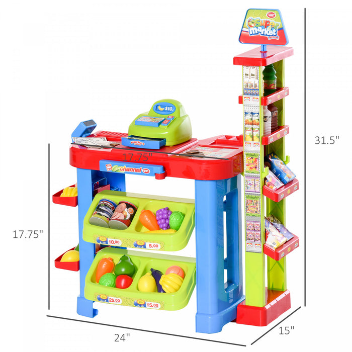 Qaba Set De Jeu Supermarche Epicerie Magasin Jouet Simulation Avec Panier Scanner De Travail Caisse Enregistreuse Son Cadeau Pour Garcon Et Fille 3-6ans