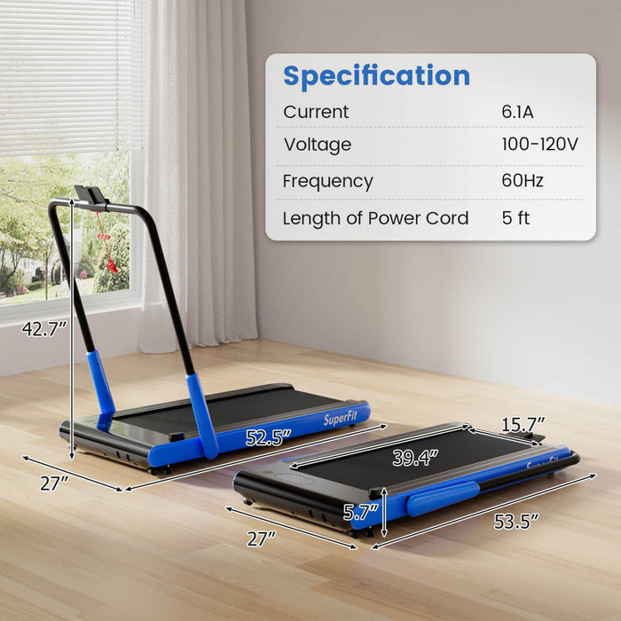 Tapis Roulant Pliant 3 En 1 Superfit Avec Ecran Led A Telecommande Smart Apps Et Haut-parleurs Bleu