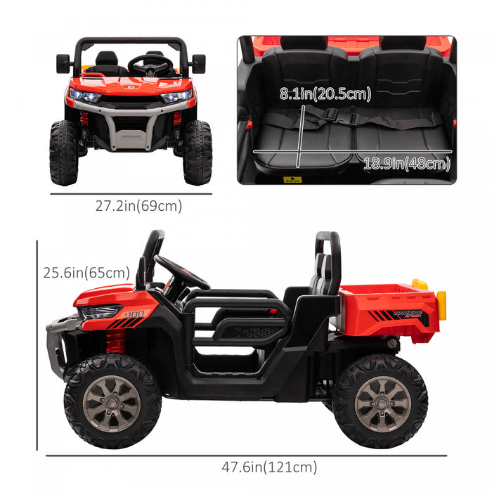 Aosom 12v Voiture Electrique, Voitures A Batterie Deux Places Pour Enfants Avec Pelle, Telecommande, Suspension A Ressort, Klaxon, Musique, Rouge