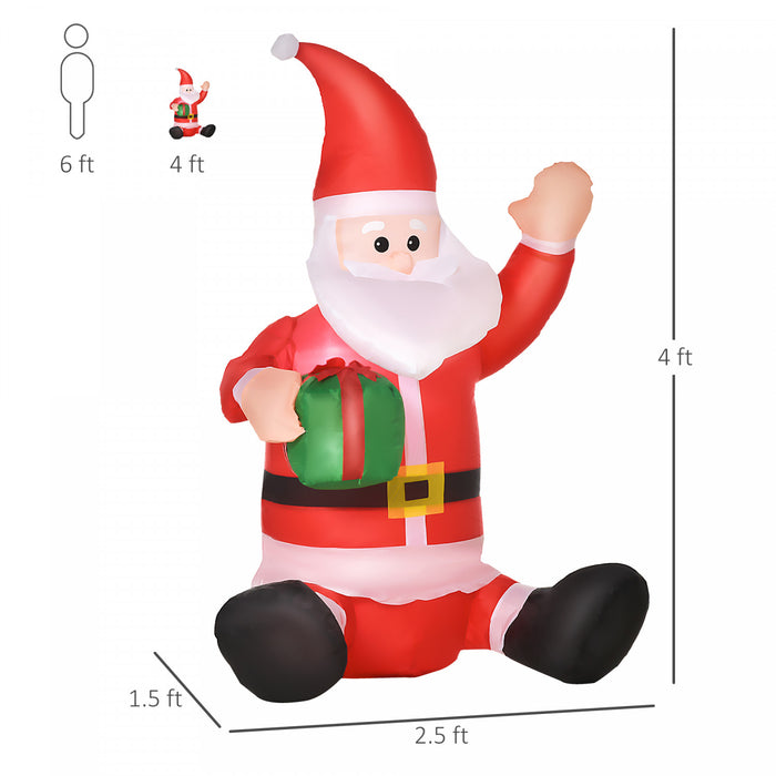 Homcom Pere Noel Gonflable Illumine Exterieur De 1,2 M Avec Boite-cadeau