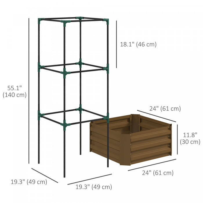 Outsunny Lit De Jardin Sureleve Galvanise Avec Cage En Treillis, Marron