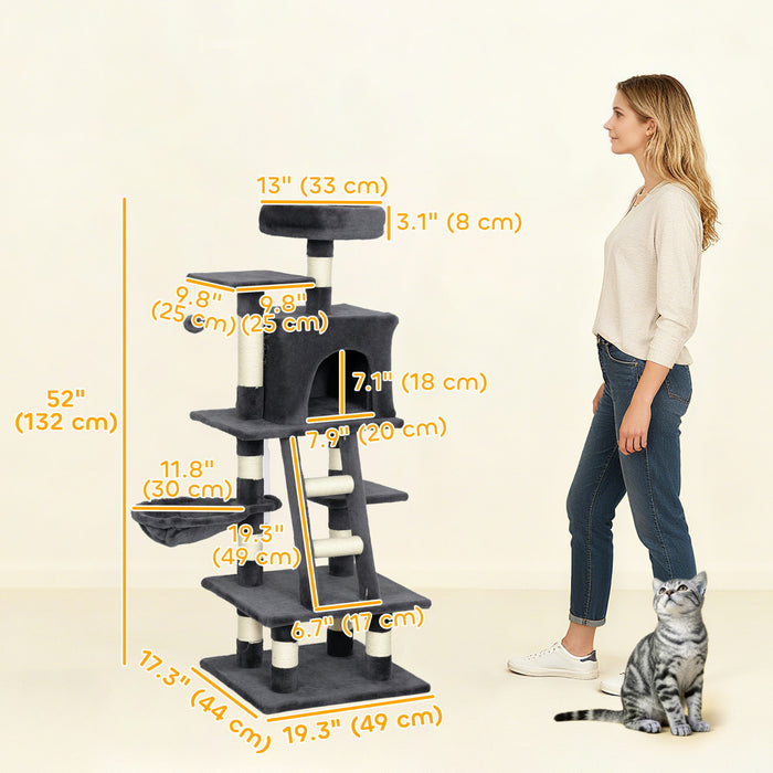 Arbre a Chat pour Chats d'Interieur avec Condo pour Chat, Hamac, Gris Fonce