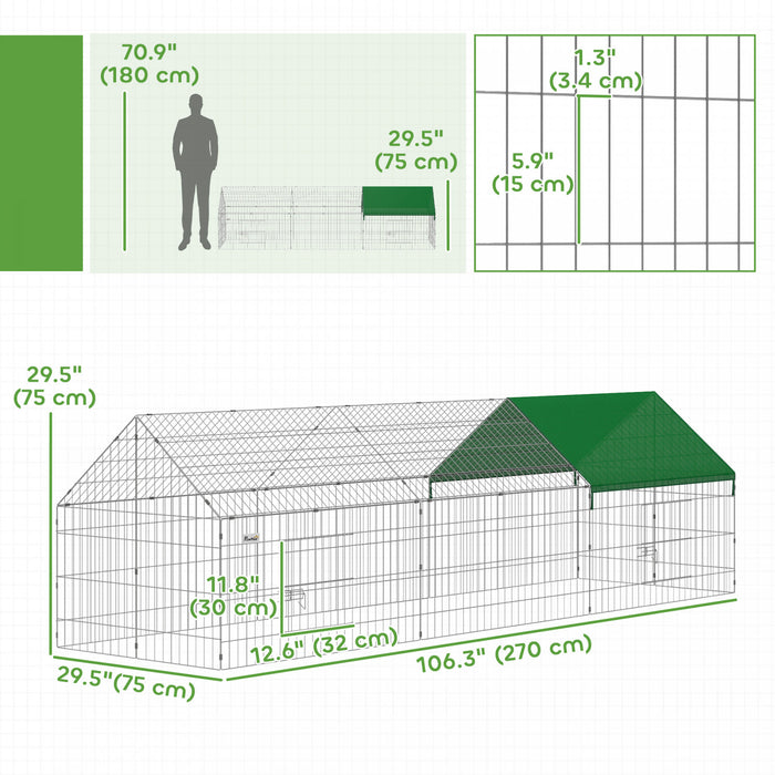 Poulailler metallique avec couverture 270 x 75 x 75 cm Vert