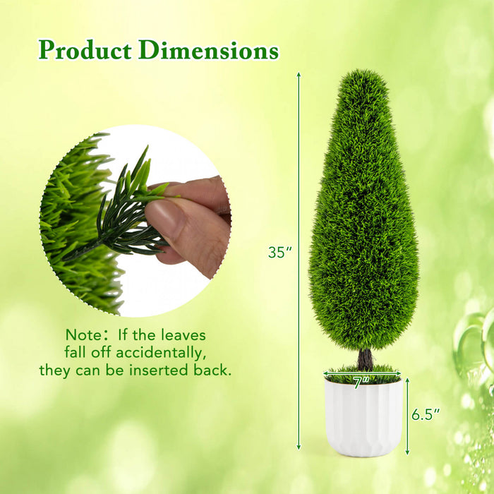Costway 2 Pack Artificiel Cedre Plante 3 Ft Potted Teardrop Forme Bush Avec Premium Pe Feuilles