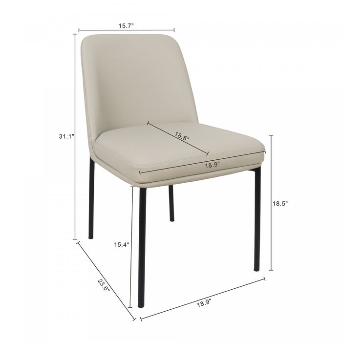Chaise laterale contemporaine Loft en cuir vegetalien et metal, gris pierre - Lot de 2