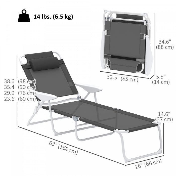 Outsunny Chaise Longue D'exterieur Avec Dossier Reglable, Gris Anthracite