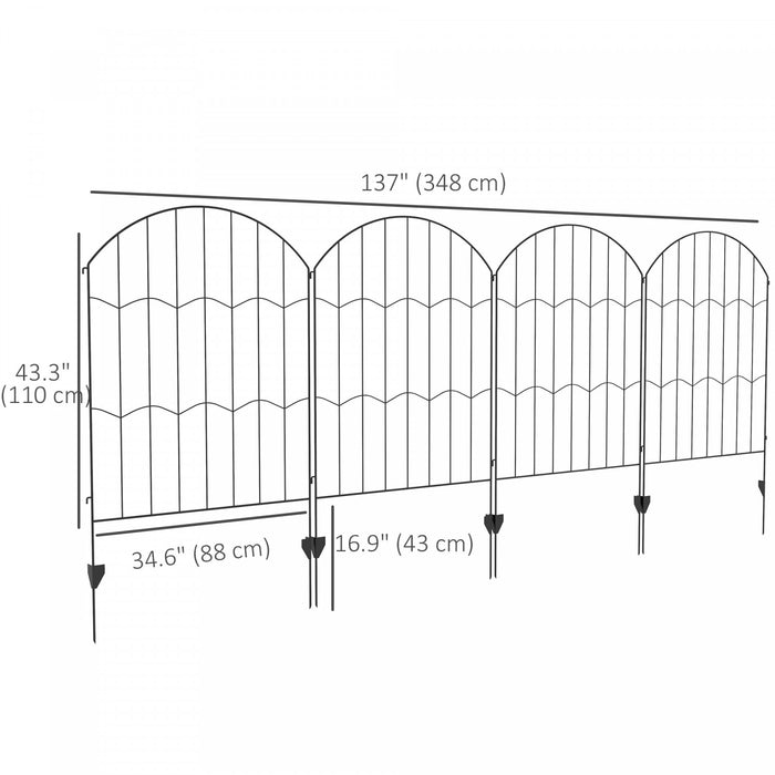 Outsunny Cloture de jardin 11,4', cloture en acier, lot de 4, noir