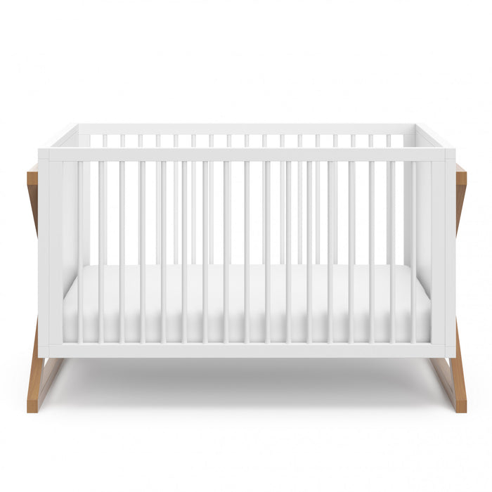 Storkcraft Equinox Lit de bebe convertible 3-en-1 - Blanc avec vintage bois clair