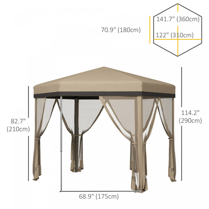 Outsunny Auvent De 12x12', Tente Gazebo Avec Filet, Sac De Transport, Kaki