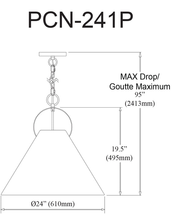 Luminaire suspendu Princeton de Dainolite de 24 po de diamètre avec abat-jour noir, fini noir mat et 1 ampoule