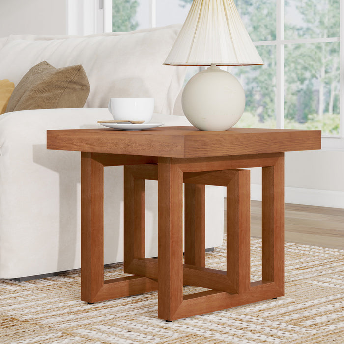Ethan Table d'Appoint Rustique en Bois de Caoutchouc Solide, Beige
