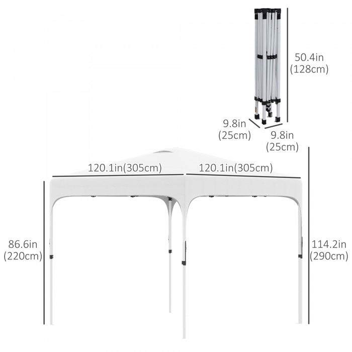 Outsunny 9.8' X 9.8' Chapiteau Pliable Avec Sac De Transport Et Roulettes, 4 Sacs De Poids Pour Les Jambes Et Hauteur Reglable Sur 3 Niveaux Pour L'exterieur, Le Jardin, Les Fetes De Patio, Blanc.