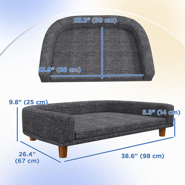 Pawhut Canape-lit Pour Chien De Grande Taille, Canape-lit Sureleve Pour Chat Avec Housse Amovible Et Lavable, Coussinets Antiderapants, Gris Fonce