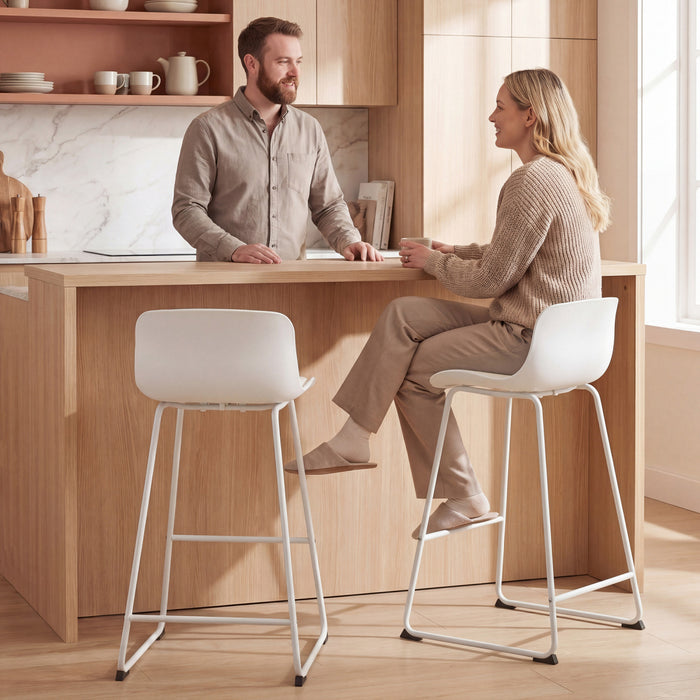 HOMCOM Tabourets de Bar Modernes Lot de 2, Tabourets en Cuir PU, Blanc