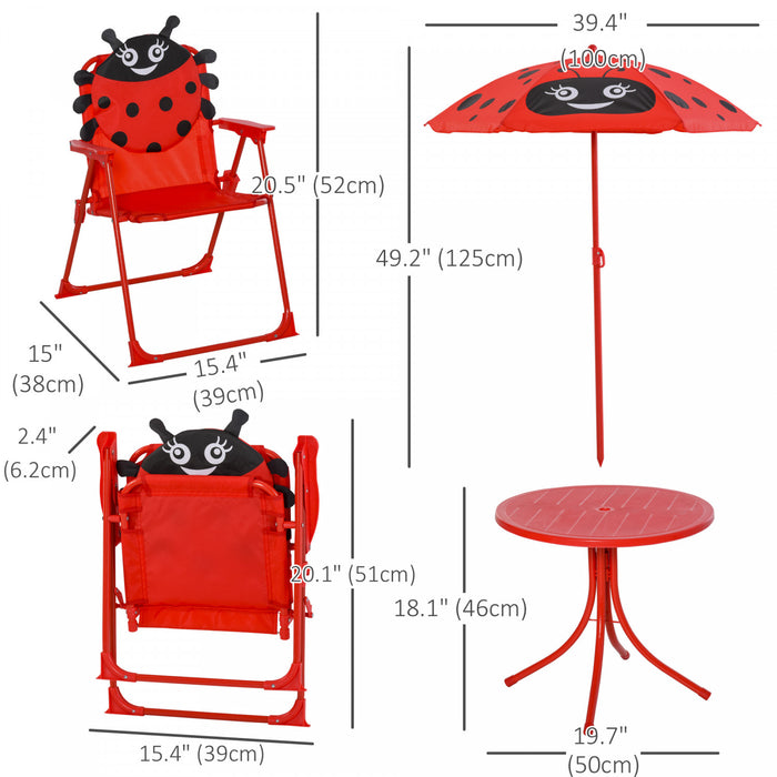 Outsunny Enfants Table De Pique-nique Pliante Et Chaise Ensemble Motif Coccinelle Exterieur Jardin Patio Arriere-cour Avec Parasol Amovible Et Reglable En Hauteur Rouge