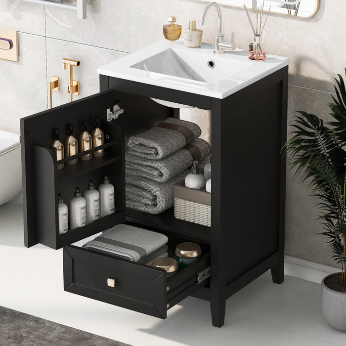 Puret Meuble-Lavabo Simple 20 po avec Etagere de Porte et Tiroir Coulissant, Noir