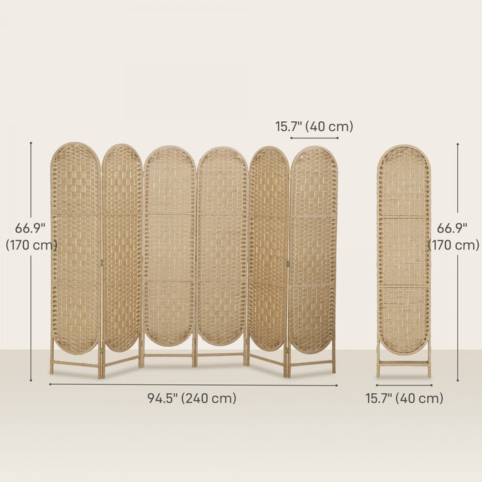 HOMCOM Paravent 6 Panneaux, Ecran Pliable Bohemien, Bois Naturel