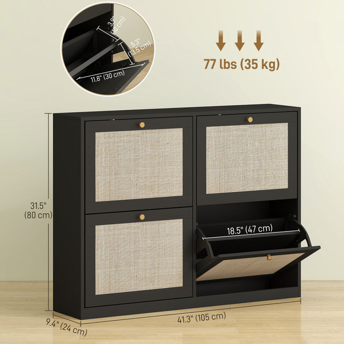 HOMCOM Armoire a chaussures etroite avec 4 tiroirs rabattables, Noir