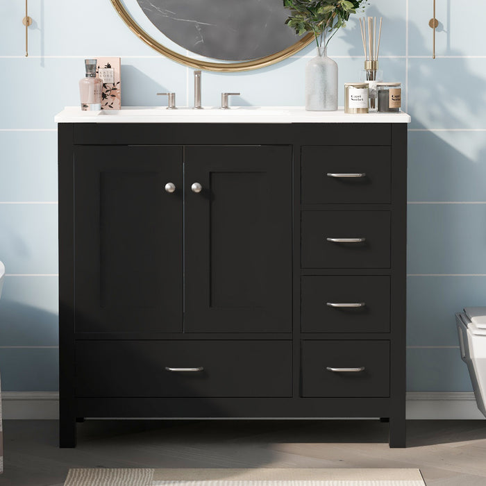 Meuble de salle de bain moderne Derek 36 pouces avec lavabo ceramique et rangement multiple, noir