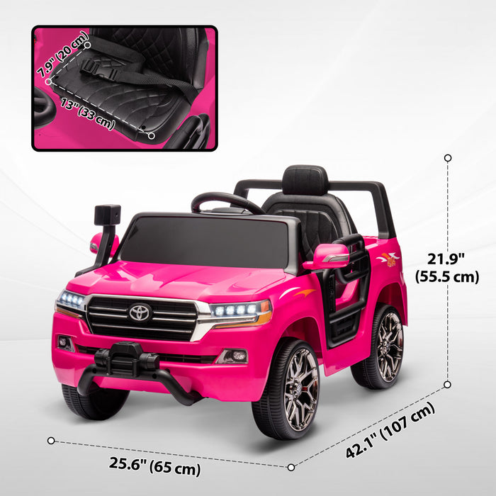 Qaba Voiture Electrique 12 V Pour Enfants, Voiture Pour Enfants Sous Licence Toyota Land Cruiser Avec Telecommande, Suspension A Ressorts, Lumiere Led, Musique, Klaxon, Rose