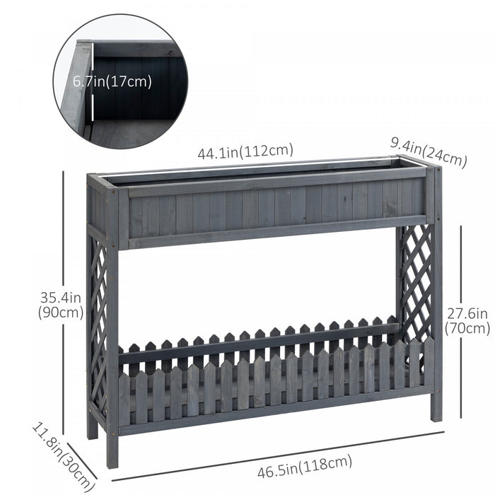 Outsunny Lit De Jardin Sureleve En Bois Boite De Jardiniere Surelevee Avec Etagere De Rangement Pour Fleurs, Legumes, Herbes, 47\" X 12\" X 36\", Gris