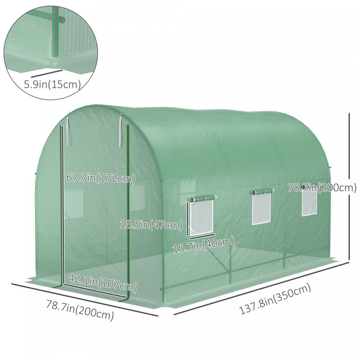 Outsunny 11.5 'x 6.6' X 6.6' Tunnel De Plain-pied Serre De Jardin Pour Plantes De Jardin Maison Chaude D'exterieur Avec Porte Enroulable, Fenetres, Couverture En Pe Vert