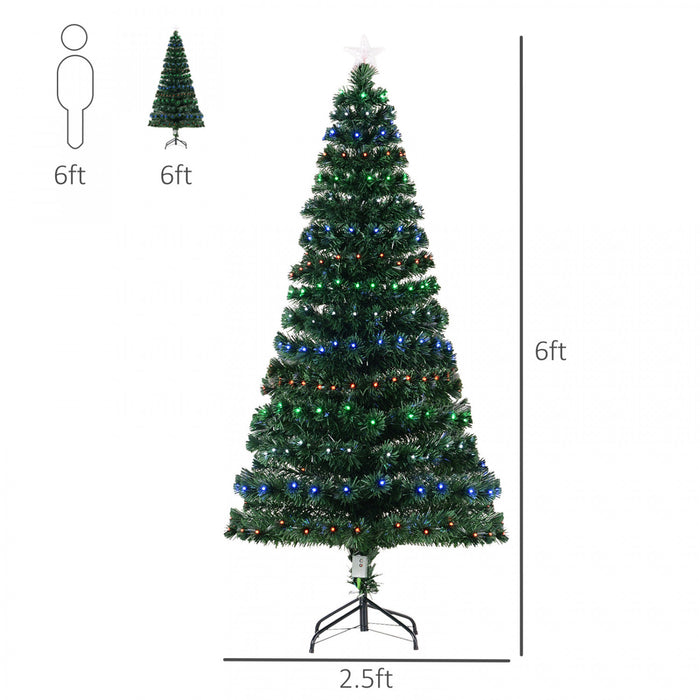 Homcom Arbre De Noel Artificiel En Fibre Optique Pre-illumine De 6 Pieds Avec 230 Lumieres Led Et Branches