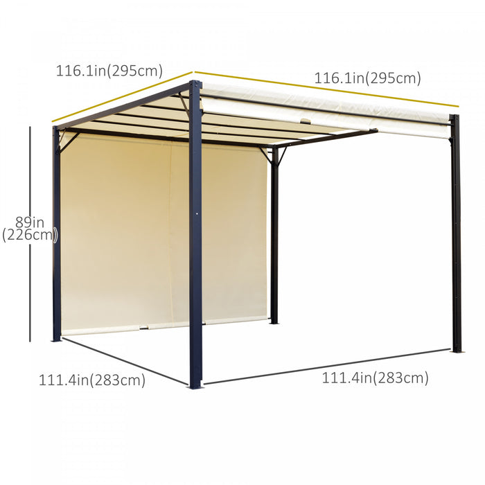 Outsunny 10' X 10' Pergola Tonnelle De Jardin Avec Auvent Coulissant Structure Acier Epoxy Et Toile Polyester Creme Et Noir