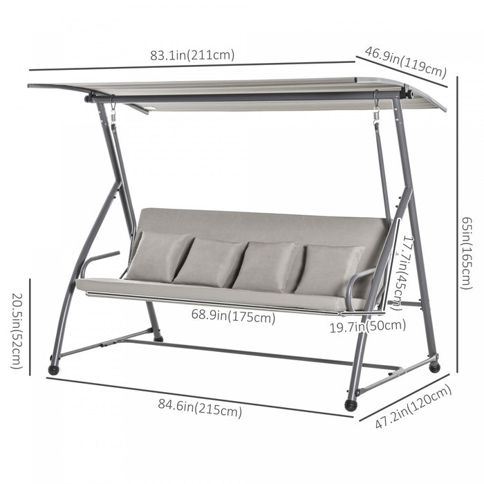 Outsunny Chaise Pivotante De Patio Convertible De Jardin Pour 3 Personnes Hamac Lit De Salon Exterieur Coussin Avec Auvent Inclinable Marron Clair