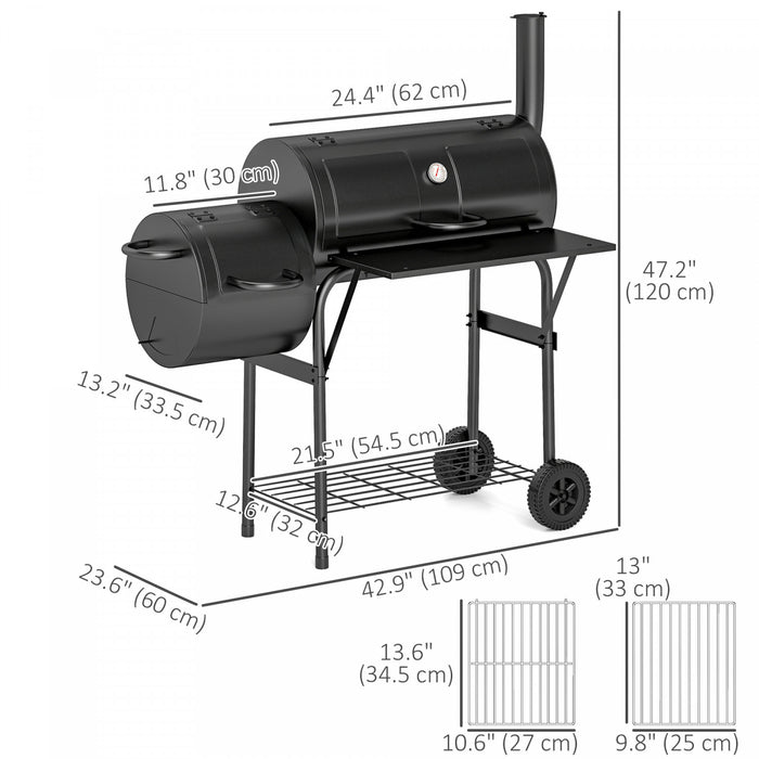 Outsunny Barbecue au charbon avec fumoir decale, noir