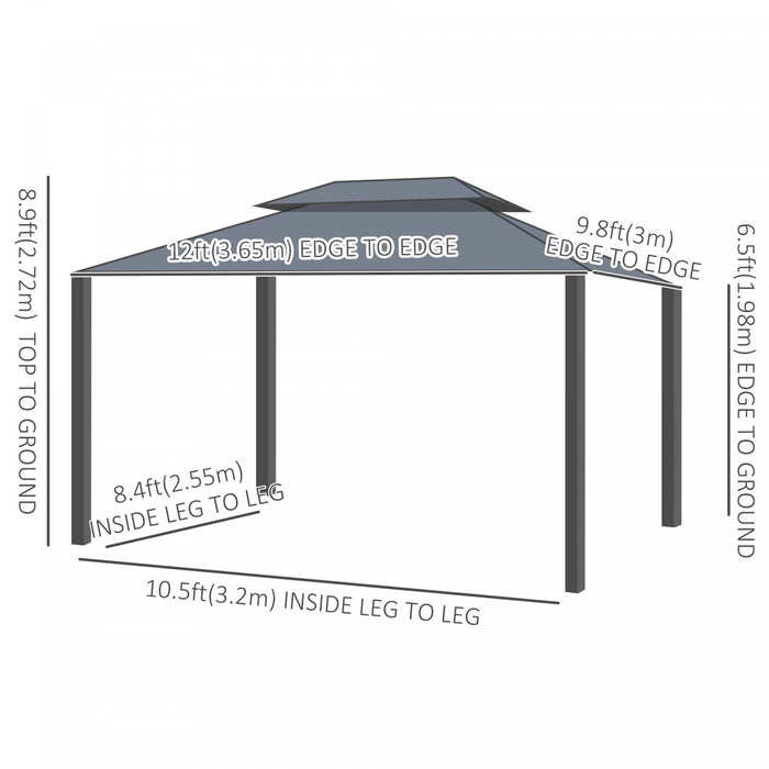Outsunny 12' X 10' Gazebo A Toit Rigide En Aluminium Pour Patio, Marron