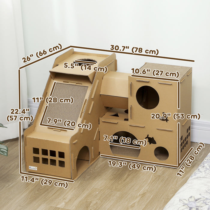 Maison pour chats en carton avec plaques de grattage pour chatons d'interieur