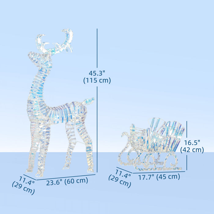 Outsunny Rennes de Noel avec traineau et eclairage, Decoration de vacances etanche