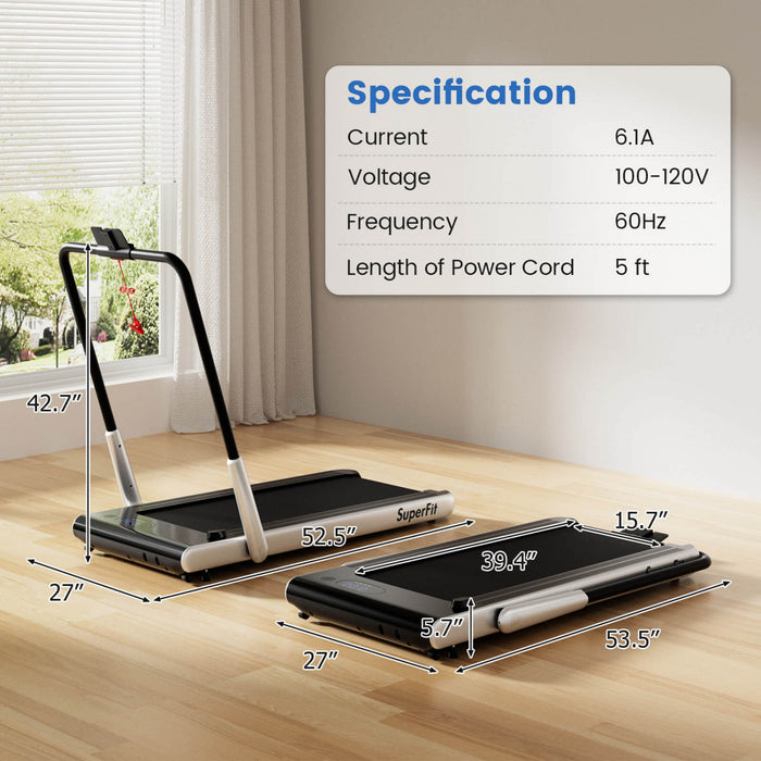 Tapis Roulant Pliant 3 En 1 Superfit Avec Ecran Led A Telecommande Smart Apps Et Haut-parleurs Argent