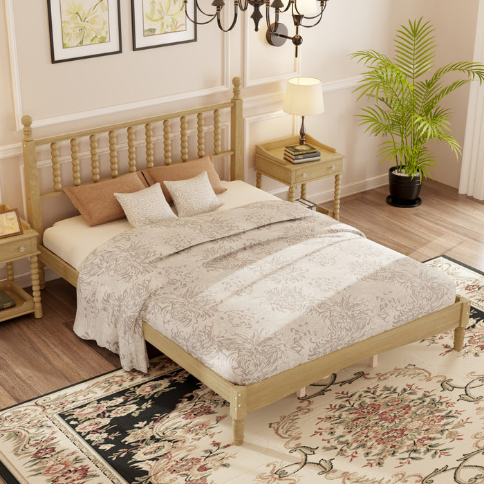 Oliver Lit Plateforme Retro en Bois avec Tete de Lit en Forme de Gourde et Support en Lattes en Bois Robustes, Taille Queen, Naturel