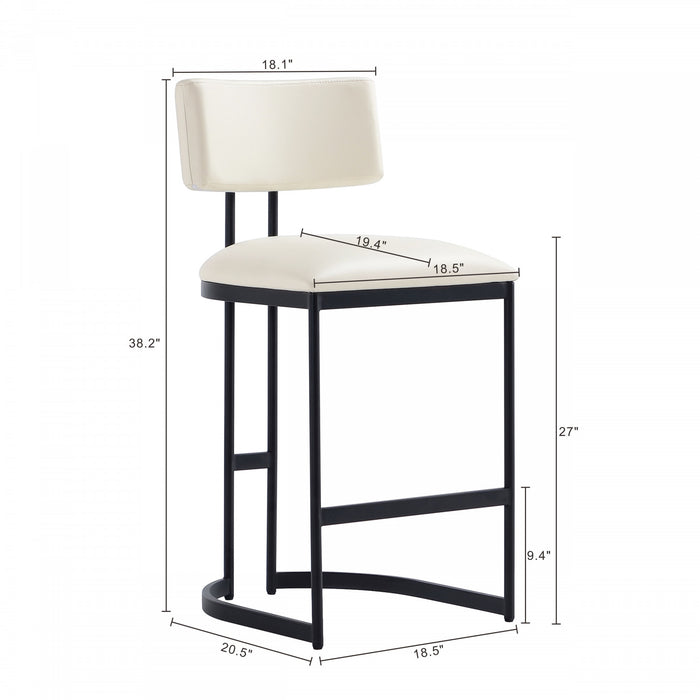 Tabouret de comptoir contemporain moderne Juno en cuir vegetalien et metal, coloris ivoire