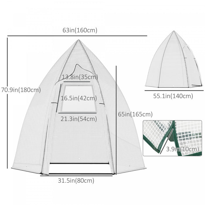 Outsunny 63\" X 54\" X 71\" Serre De Jardin Serre Portative Pour Plantes Avec Porte A Glissiere Et Fenetre Pour Exterieur, Jardin, Patio, Blanc