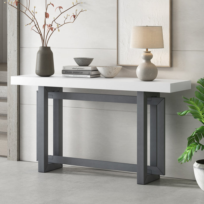 Table d'entree peinte Ethan 59,1'' avec design rectangulaire triple et pieds en bois de pin, blanche